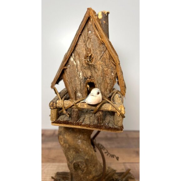 Rustic Handcrafted Wood Bark Birdhouse Sculpture Decorative Home & Garden Accent - Picture 2 of 6